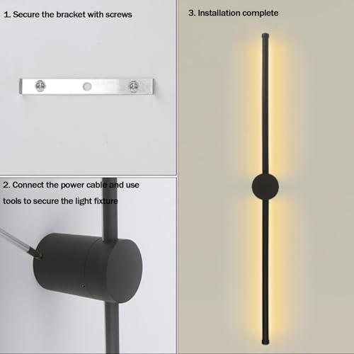 Aplique de pared LED de 90cm con rotación de 350° y luz cálida para dormitorio negro 5