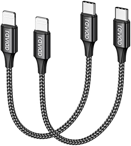 RAVIAD USB C auf Lightning Kabel Kurz [2Pack 0.15M] MFi Zertifiziert | iPhone Ladekabel Power Delivery Nylon USB C Lightning Kabel für iPhone 14/13 Pro Max/12 Pro Max/12 Mini/11 P