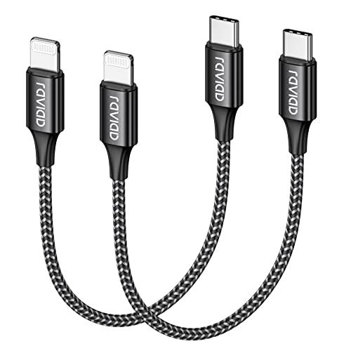 RAVIAD Kabel USB C na Lightning krótki [2 szt. 0,5 m], kabel do ładowania iPhone MFi certyfikowany Power Delivery nylonowy kabel Lightning do iPhone 14/13 Pro Max / 12 Pro Max / 12 Mini / 11