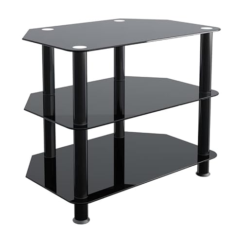 Mahara Klassischer schwarzer Glas-Eck-TV-Ständer - TV-Ständer 81,3 cm (32 Zoll) - Glasregal TV-Ständer bis 35 kg - TV-Ständer (L) 60 cm x (B) 40 cm x (H) 50 cm Cover
