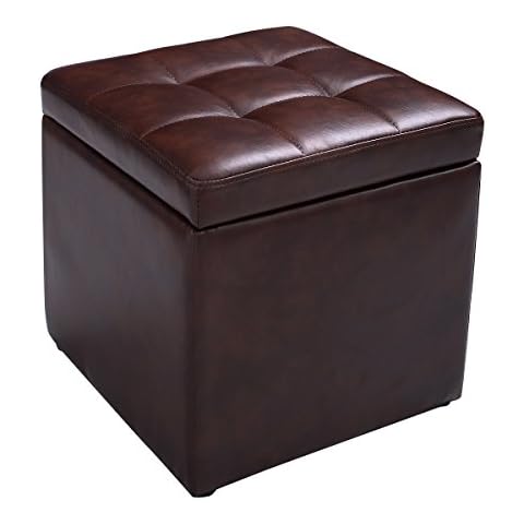COSTWAY Faux Leather Ottoman with Storage Cover