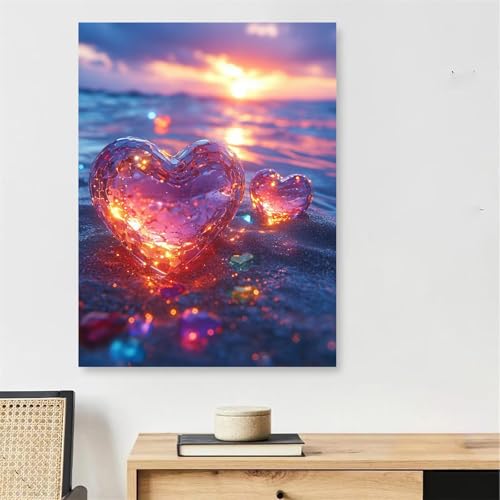 Numéro d'art de prestige Amour Peinture avec cadre en bois et toile océan robuste