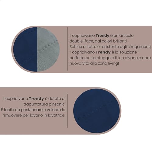 Copridivano bicolore in microfibra TRENDY, Blu Scuro/Grigio Chiaro, 1 Posto - Immagine 4