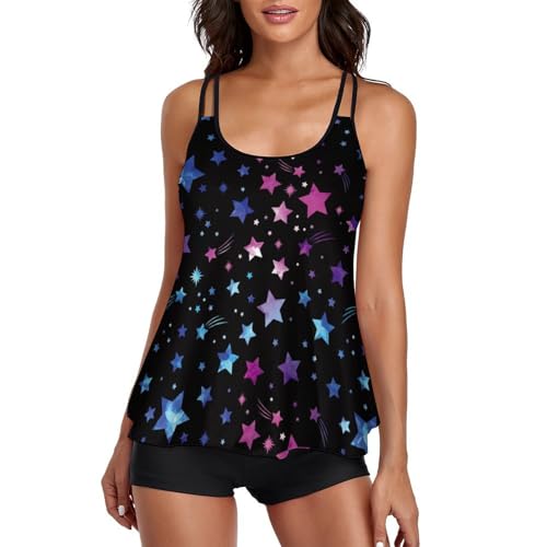 Ensemble bikini tankini violet femme robe de plage short de garçon maillot de bain motifs étoiles
