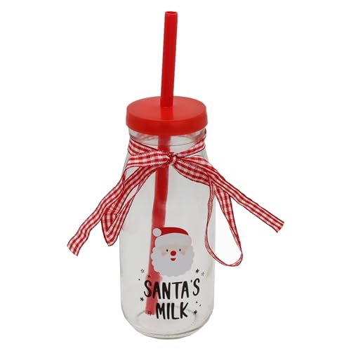 Widdle Gifts Christmas Glass Milk Bottle and Re-Useable Straw - Santa's Milk 6054