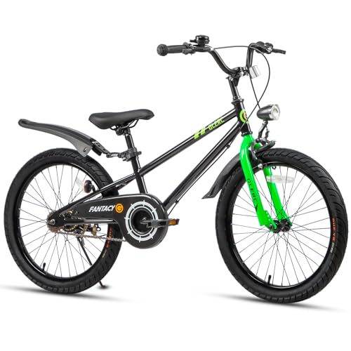 Glerc Fantacy 20 Inch Kids Bike for 7-14 Years Old Boys Girls with Water Bottle Holder & Headlight & Training Wheels, Black