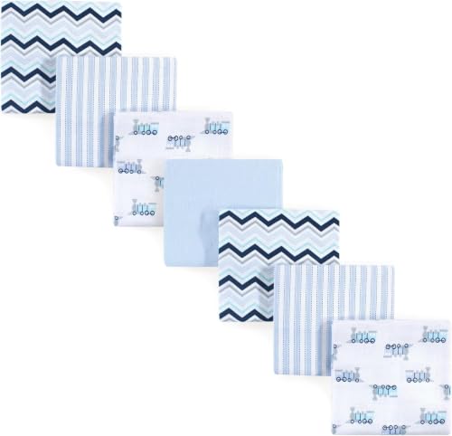 Image of Luvable Friends Unisex Baby Cotton Flannel Receiving Blankets, Train 7-Pack, One Size (Pack of 12)