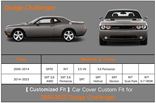 Image of Kayme 7 Layers Car Cover Custom Fit for Dodge Challenger SXT SRT R /T GT Demon Hellcat (2008-2025) Waterproof All Weather for Automobiles, Outdoor Full Cover Rain Sun UV Protection.Black