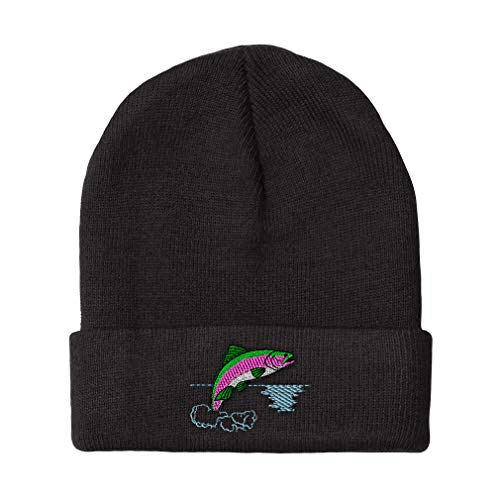Beanies for Men Animal Wildlife Saltwater Sea Trout Ocean and Ocean Winter Hats for Women Acrylic Skull Cap 1 Size Black Design Only