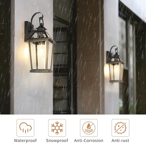 Image of JYZ Dusk to Dawn Outdoor Wall Sconce, 17inch Waterproof Exterior Wall Lantern with Textured Glass, Anti-Rust Classic Porch Light for Front Door Garage Patio Yard JYOWL06