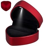 ifundom Caja para Anillos de Boda Forma de Corazón y Luz Led, Terciopelo Rojo Resistente y Ecológico para Propuesta en San Valentín o Ceremonia