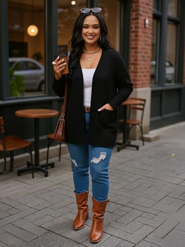 Womens Cardigan Sweaters Plus Size Open Front Long Sleeve Knit Cardigan with Pockets Lightweight Trendy 1X-5X3