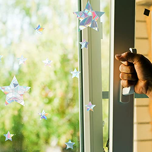 Image of GORGECRAFT 12PCS Star Window Clings Glass Decals 3D Sun Catcher Stickers Non Adhesive Prism Vinyl Film Static Anti-Collision Alert Decal for Prevent Birds Strikes