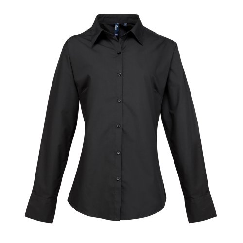 Premier Womens/Ladies Supreme Heavy Poplin Long Sleeve Work Shirt (10) (Black)
