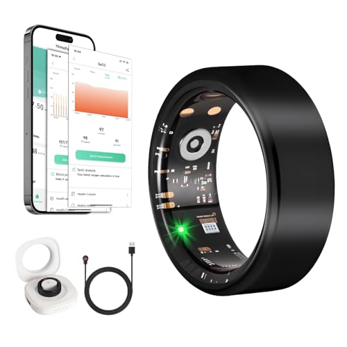 Smart Ring Health Tracker for Women Men with Fitness Tracker/Sleep Monitoring/Heart Rate/Blood Oxygen/Blood Pressure/Air Gestures /IP68 Waterproof, No Subscription Required, Charging Case (Black, 10#)