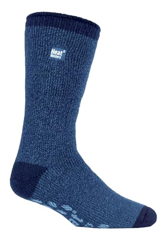 HEAT HOLDERS - Mens 2.3 Tog Fleece Lined Indoor Thermal Slipper Socks with Grips (6-11 UK, 39-45 EU, Blue Twist Slippers)