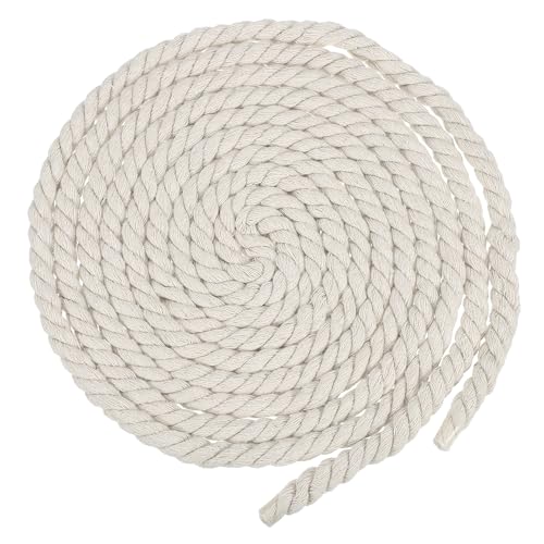 QUARKZMAN 10mm x 13 Pies Cuerda De Algodón Blanca, Cuerda para Ropa De 3 Hebras Al Aire Libre, Cordón Trenzado Grueso De Macramé para Colgar Plantas En La Pared, Atar Ropa De Línea