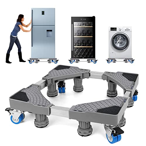 NIUXX Base de Réfrigérateur Machine à Laver Réglable 42cm-66cm Socle Linge Base de Sèche-linge avec 4 Roues et 8 Pieds, Réduction du Bruit Antichoc Effet...