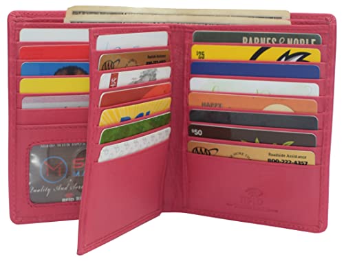 MARSHAL Bifold Genuine Leather RFID Blocking Wallet For Men Card Slots, 2 Bill Compartments, ID Windows, Money, (CN Pink)3