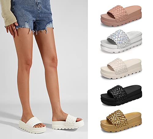 LUCKY STEP Women's Chunky Platform Braided Slide Sandals,White,7 by LUCKY STEP - Used condition - Image 9