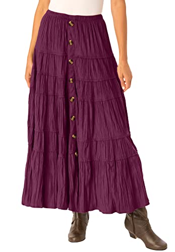 Woman Within Plus Size Button Front Moleskin Tiered Maxi Skirt (Petite Available)