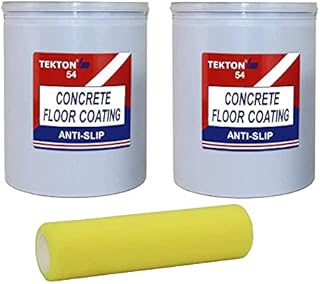 Chemicar Concrete Anti-Slip Floor Coating Paint for Concrete Floors, Driveways, Basements, Stairs, or Walkways (Gray, 2 Gallons + 1 Roller), Grey