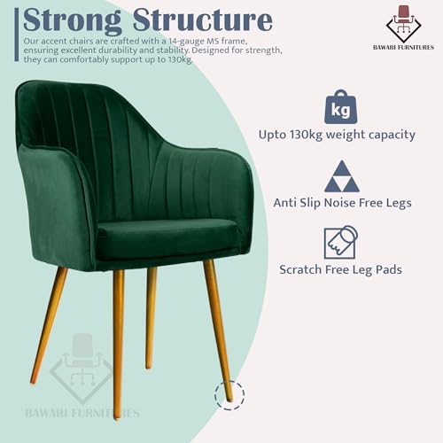 Image of Accent Chair for Living Room| Soft Velvet Fabric Armchair with Multi Colour Leg Options | Modern Chair with Thick Cushion for Home Office restaurent and cafes| 1pc (Golden Legs, Green)