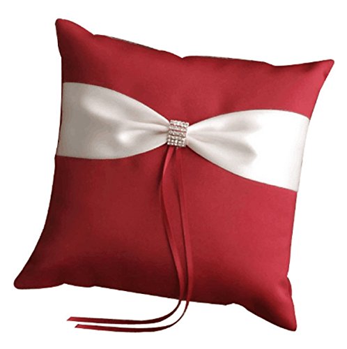 Wedding Ring Pillow Wedding Ring Cushion Ring Bearer Pillow，White & Red，7.8 7.8 inch