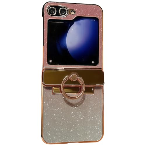 Coque Z Flip 6 or rose paillettes avec anneau support pour des soirées stylées