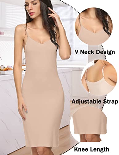 Avidlove Women Full Slips Cotton Blend V Neck Straight Dress Nightwear (Nude,S) #TOP3