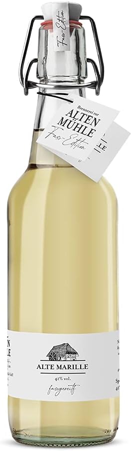 Brennerei Zur Alten Mühle - Alte Marille Fass-Edition - feine Marillen Spirituose in der klassischen Bügelflasche - milde Spirituose fassgereift im Schwarzwald, 1 x 0.5l