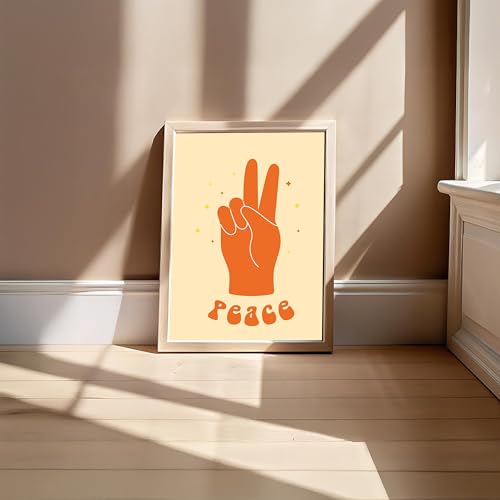 Image of BLINKART Peace Orange Aesthetic Modern Art Walls With Frame | Natural Wood Texture | Living Room Bedroom Office Wall Decoration | Poster Home Decor Frames Wall Bedroom | 12x8 Inches (D76)
