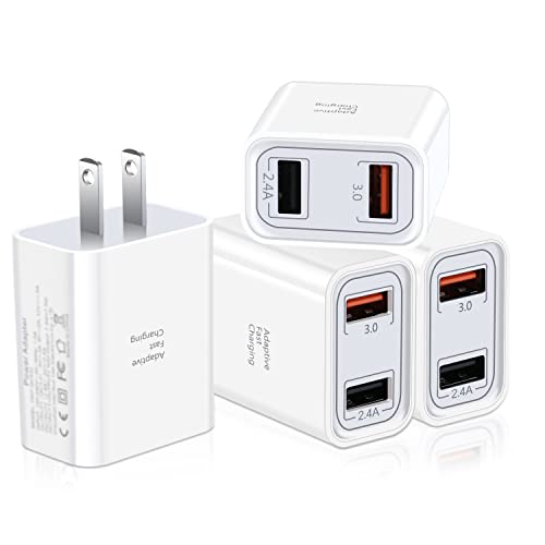 QC 3.0 Wall Charger, Pofesun 4Pack Quick Charge 3.0 Fast Charging Block Wall Charger Adapter,Dual Port USB Plug Adapter for iPhone 15 14 13 12 11 Pro Max,Galaxy S23 S22 S21 Note 20,Pixel,AirPods-White