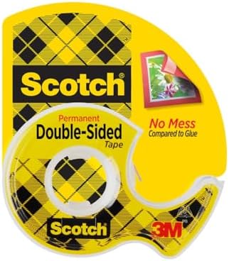 Scotch Double Sided Tape on a dispenser 1/2 x 250 in (2.7mm x 6.3m), 1 roll/dispenser | Clear Tape | Strong adhesive | Permanent | Scrapbooking | Double Sided Tape | Scotch Tape | Tape Dispenser