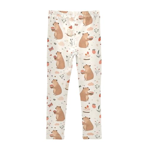 Vdsrup Girls Leggings Cakes Capybara Flowers Kids Ankle Length Leggings Pants Athletic Yoga Pants Toddler Tights Trousers 4T2