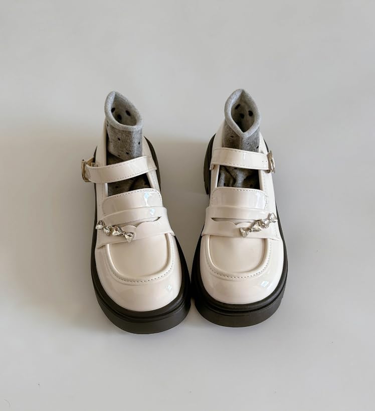 ZQW Chunky Platform Mary Jane Shoes Bow Patent Leather Flats Y2K Round Toe Mid Block Heel for Women Girls Casual Outfit3