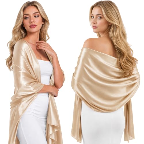 Champagne Women Satin Shawl Wrap for Evening Dresses Wedding Cover Up