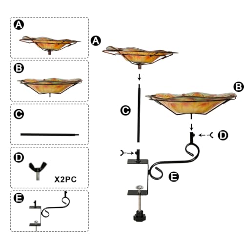 teyigarden Banheira para pássaros montada no deck 2 em 1 para tigela externa de vidro para pássaros