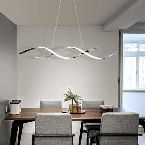Lampe Suspension LED Moderne Table à Manger Lumière Suspendue Dimmable avec Télécommande Lumière Pendant Créatif Spirale Désign Lustre pour Îlot de cuisine Bar Salle à manger Table à manger (L100cm) Cover