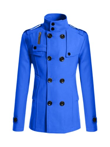 Image of Lars Amadeus Men's Winter Coat Classic Double Breasted Stand Collar | Classic double breasted pea coat with button closure and pockets, True to size fit Business ready