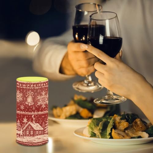 Image of Poceacles Christmas Decor Flickering Flameless LED Battery Candles Pillar Candles Tealight with 18-Key Timer Remote with Colorful Light, Christmas Landscape Print Red