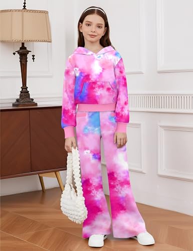 Girls Clothes Solid Crop Tops Hoodie Clothing Sets Straight Leg Sweatpants 2 Piece Outfits Fall Winter 6-14Y2