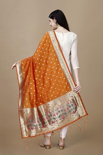 Image of DEVANGI Women's Woven Banarasi Silk Dupatta /Chunni For Women, Floral Print 1 Meter Wide and 2.3 Meter Length Printed Designer Dupatta /Chunni For Girls