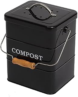 ayacatz Stainless Steel Compost Bin for Kitchen Countertop Compost Bin1 Gallon, Kitchen Trash Can -Includes Charcoal FilterCompost Bucket Kitchen Pail Compost with Lid -Black 