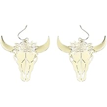 Masterful Design Filigree Flower Bull Earring - Lightweight Gift, Fish Hook, Cutout, Stylish Elegant Filigree Flower Bull - Gold, Base Metal