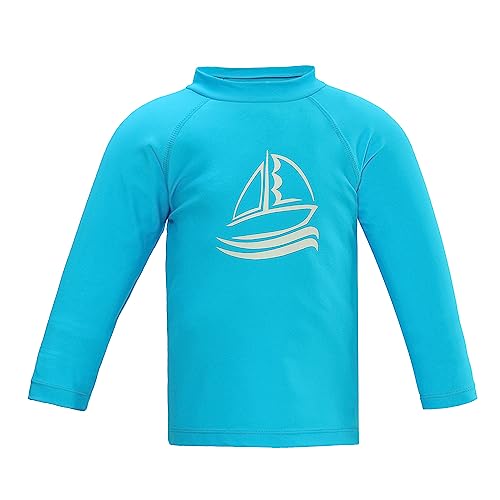 LACOFIA Traje de baño Infantil Camiseta de baño de Manga Corta para niños Rashguard con protección Solar Secado rapido Azul 116