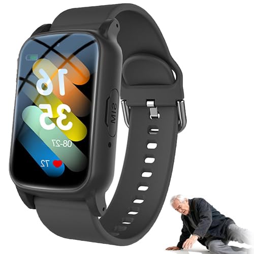 GplHAIN Montre Connectée pour Personnes âgées avec Détection De Chute, Bracelet De Suivi GPS, Alarme De Chute, Traqueur GPS, Appel Sos, Appel Vidéo HD, étanche Ip67 Black