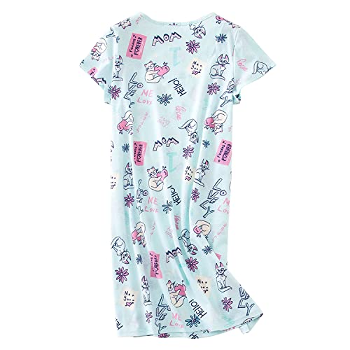 Siskin Nightgowns For Women Cotton Sleep Shirts Womens Nightgown Short Sleeves Print Night Shirts Soft Sleepwear Blue Cat X-Large #TOP1