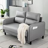 Sofá biplaza moderno de piel sintética color negro, elegante sofá de 2 plazas con reposabrazos para sala de estar, apto para espacios pequeños, diseño duradero y elegante para mayor comodidad y estilo