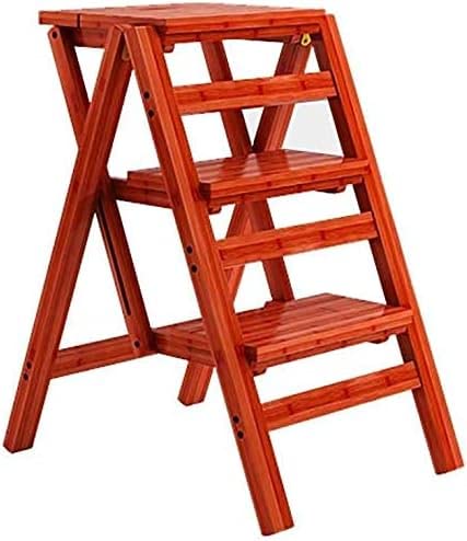 Escabeau en bois massif OKUOKA 3 marches pliable pour cuisine et maison
